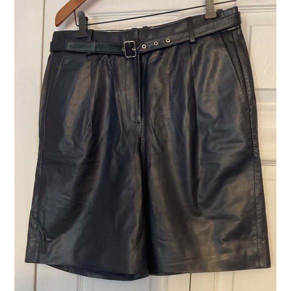J. Crew Pants - J.Crew Collection Pleated Trouser Short Navy Lamb Leather Belted Shorts 8 $428